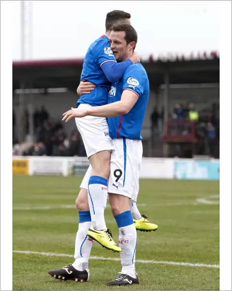 Rangers Jon Daly and Fraser Aird: Jubilant Celebration After Scoring in Scottish League One at Arbroath's Gayfield Park