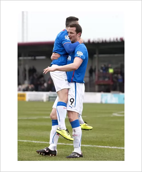 Rangers Jon Daly and Fraser Aird: Jubilant Celebration After Scoring in Scottish League One at Arbroath's Gayfield Park