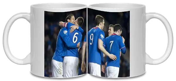 Rangers Football Club: Bilel Mohsni's Thrilling Goal Celebration with Captain Lee McCulloch (Scottish League One: Rangers vs Forfar Athletic, Ibrox Stadium)