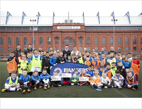 Rangers Football Club: Ibrox Complex - Easter Soccer School: Fraser Aird and Calum Gallagher Interact with Young Stars (Scottish Cup Winning Heroes)
