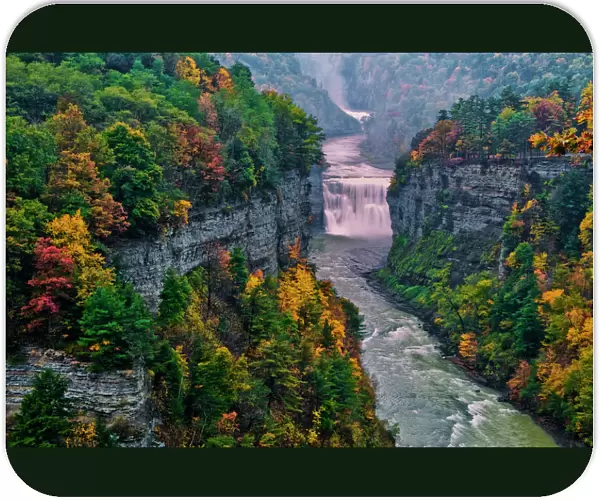 USA, New York, Letchworth State Park. River and waterfall in canyon. Credit as: Jay