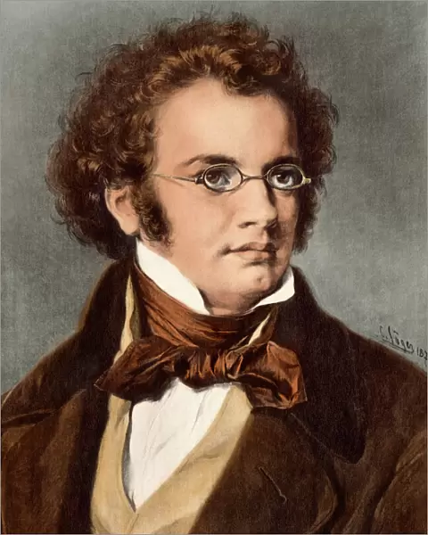 Schubert. Portrait of composer Franz Schubert.. Digitally colored photograph of a painting