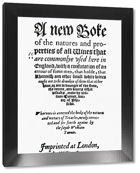 TITLE PAGE: WINE BOOK, 1568. Title page of A New Boke of the Natures and Properties