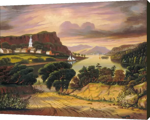 CHAMBERS: NEW YORK. Lake George and the Village of Caldwell. Oil on canvas by Thomas Chambers