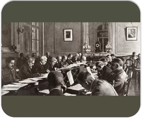 WORLD WAR I: ARMISTICE. Writing of the Armistice Terms by the Interallied Conference