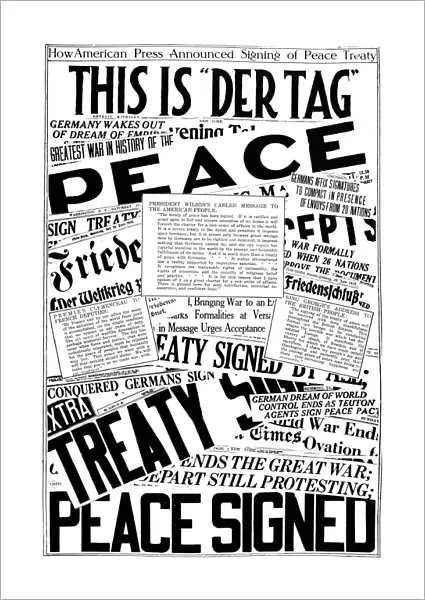 WORLD WAR I: ANNOUNCEMENT. How the American press announced the signing of the peace treaty