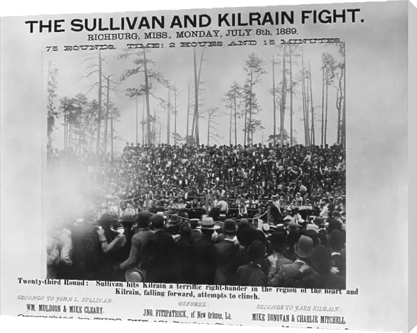 SULLIVAN VS. KILRAIN, 1889. The open-air championship match between John L. Sullivan