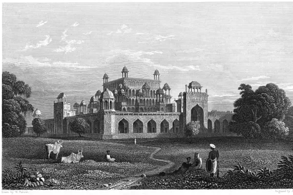 INDIA: TOMB OF AKBAR, c1860. The tomb of Mughal emperor Akbar the Great, built 1605-1613, at Sikandra, near Agra, India. Line engraving, English, c1860