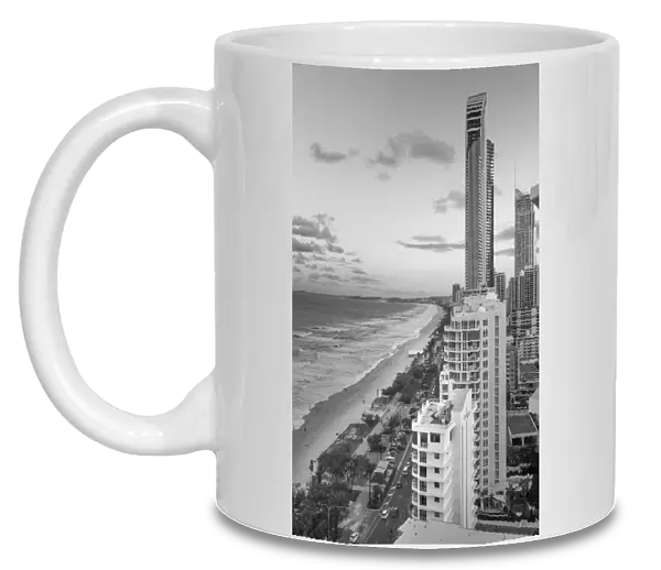 Gold Coast beach skyline in black and white