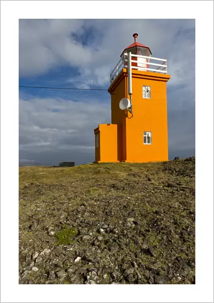 Lighthouse near Grindavik, Reykjanesskagi, Southern Peninsula or Reykjanes, south coast, Iceland