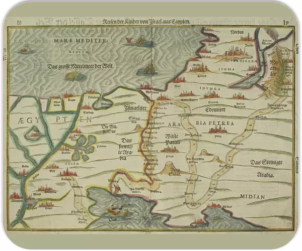 Antique map of holy land with Egypt and Israel