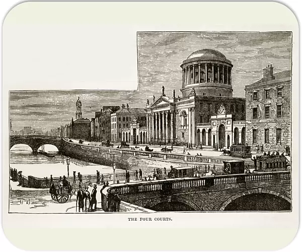 Four Courts in Dublin, Ireland Victorian Engraving, 1840