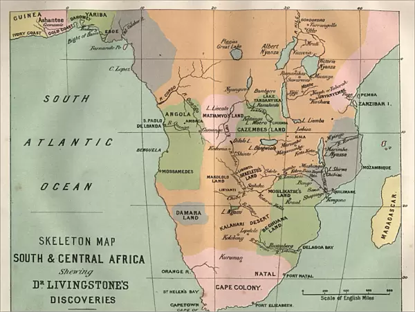 Map South and Central Africa, Livingstones discoveries
