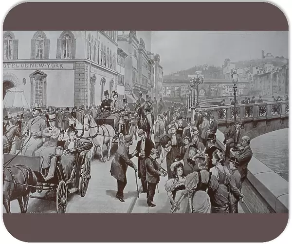 Sunday afternoon, 1878, Corso on the Lungarno Corsini in Florence, Italy, Historic, digital reproduction of an original 19th-century painting