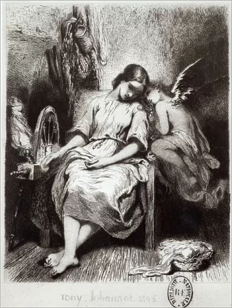 A Young Woman Dozing with an Angel, illustration from Contes Choisis by Charles Nodier
