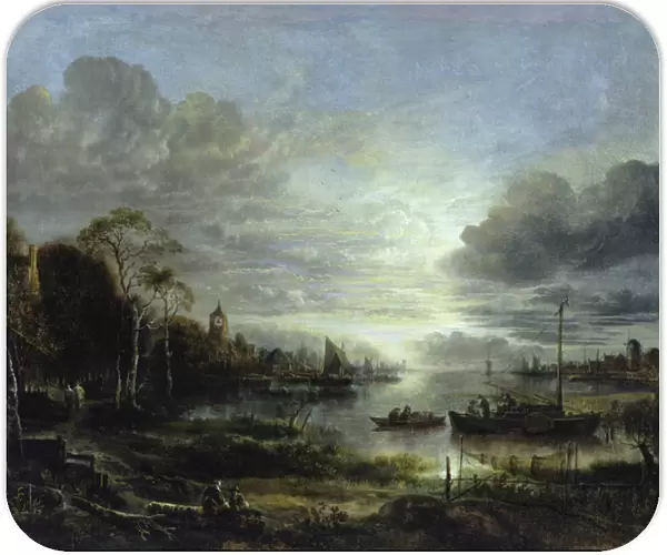 Landscape in Moonlight (oil on canvas)