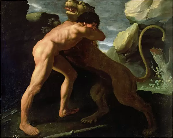 Hercules Fighting with the Nemean Lion (oil on canvas)