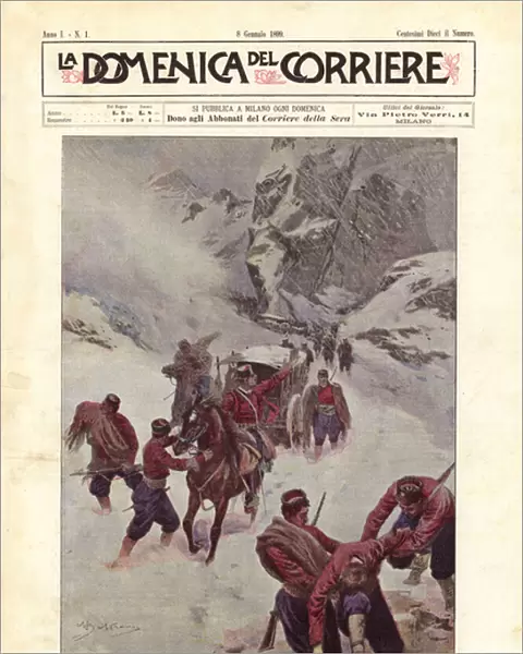 Blizzard In Montenegro, Three Hundred Soldiers Stranded (colour Litho)