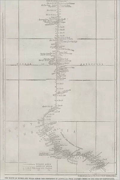 The Route of Burke and Wills across the Continent of Australia from Coopers Creek to the Gulf of Carpentaria (engraving)