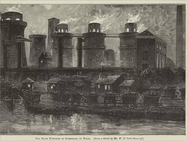 The Blast Furnaces at Summerlea by Night (engraving)