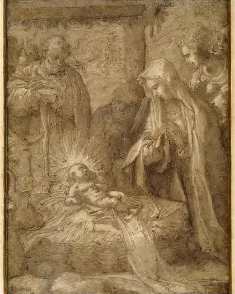 The Adoration of the Shepherds (metalpoint, pen & ink with wash and gouache on paper)