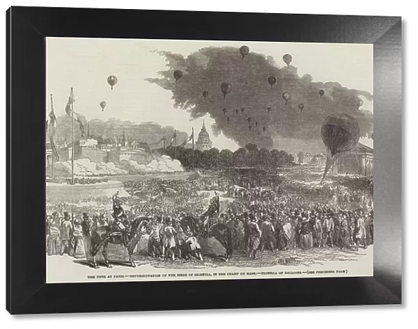 The Fete at Paris, Representation of the Siege of Silistria, in the Champ de Mars, Flotilla of Balloons (engraving)