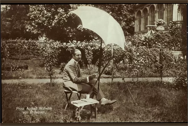 Ak Prince August William of Prussia in the garden, parasol (b  /  w photo)