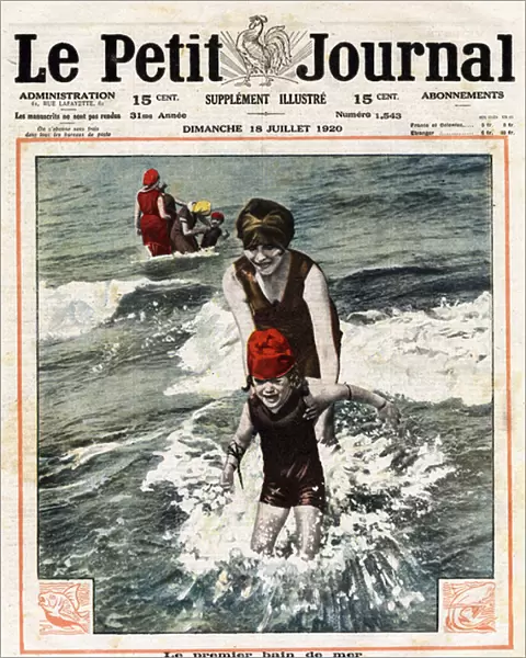 History of the seaside town: a mother giving her first sea bath to her child calls