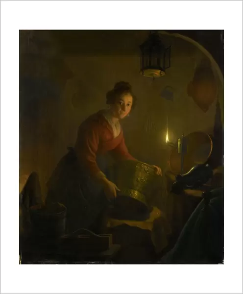 A Woman in a Kitchen by Candlelight, Michiel Versteegh, c. 1830