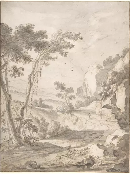 Rocky Landscape mid-17th century Pen brown ink