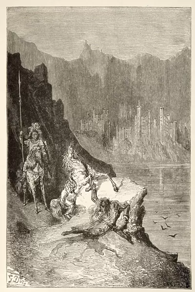 Balin Slays Sir Lanceor, from Stories of the Days of King Arthur by Charles Henry Hanson, pub