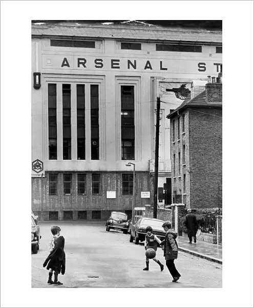 Children playing outside Arsenal FCs Highbury Stadium 1972