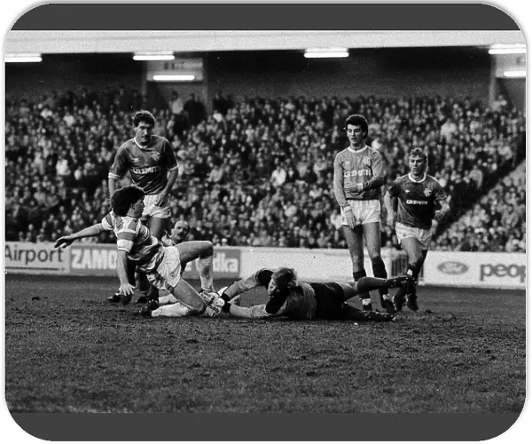 Rangers versus Hamilton Accies January 1987 Rangers goalkeeper Chris Woods saves at