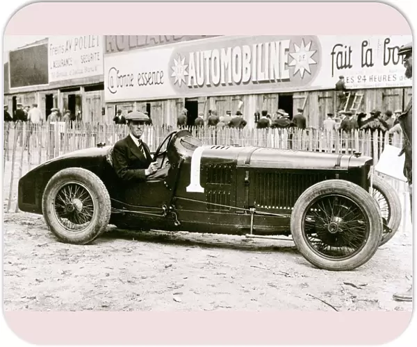 Henry Segrave with his Sunbeam motor racing car competing at the French Grand prix