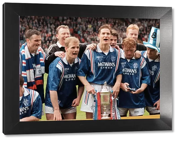 Richard Gough Rangers football player with the Scottish Cup celebrates with Ian Durrant