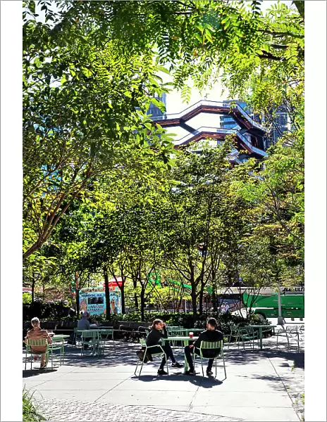 New York City, Manhattan, Bella Abzug Park with view of Vessel