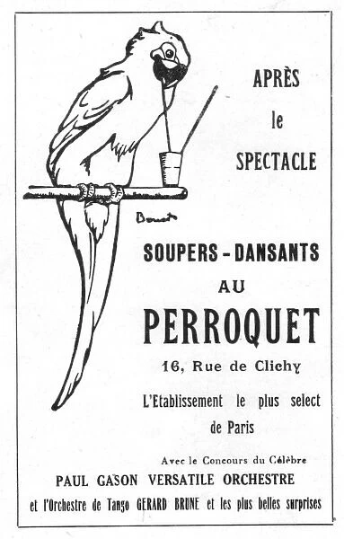 Advert for Perroquet nightclub at the Casino de Paris, Paris