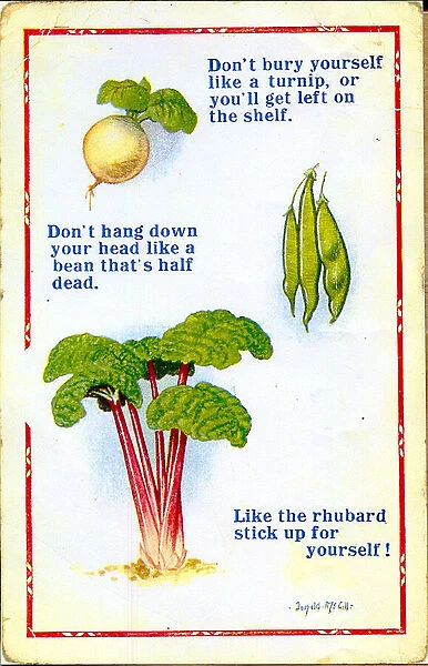 Comic postcard, Turnip, beans and rhubarb