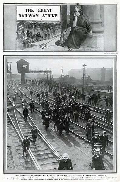 Railway strike 1911: Manchetser terminus, walking passagers