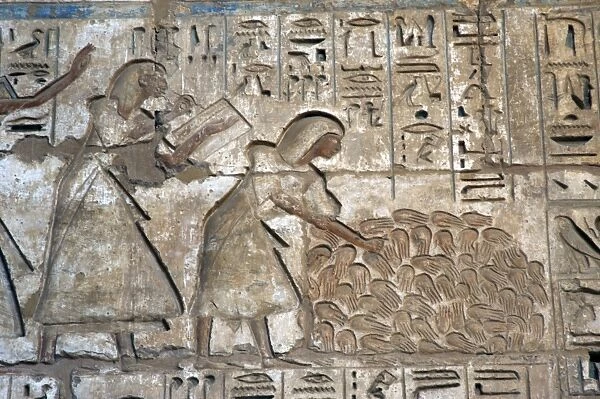 Temple of Ramses III. Officials counting the severed hands o