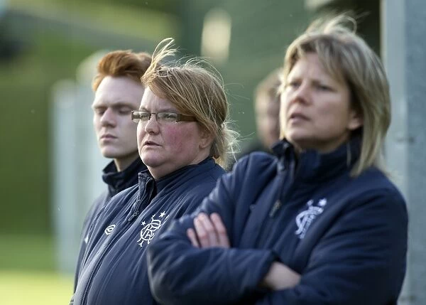 Assistant Manager Gillian Campbell Observes Rangers Ladies vs Hibernian Ladies in Scottish Women's Premier League Soccer Match