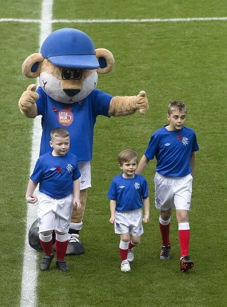 Broxi Bear and Rangers Mascots Celebrate Rangers 2-0 Victory over Peterhead at Ibrox Stadium