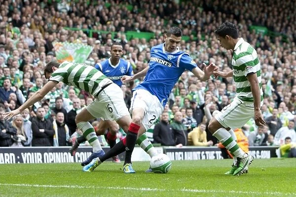 Celtic's Joe Ledley vs Rangers Salim Kerkar: Intense Moment in Celtic Park (3-0)