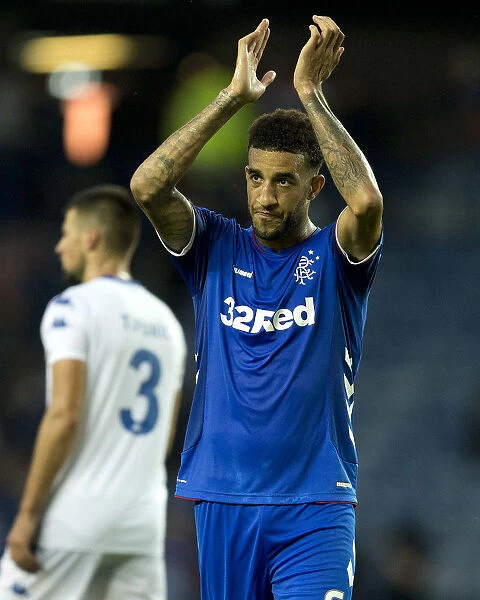 Connor Goldson Celebrates Europa League Victory with Ibrox Fans
