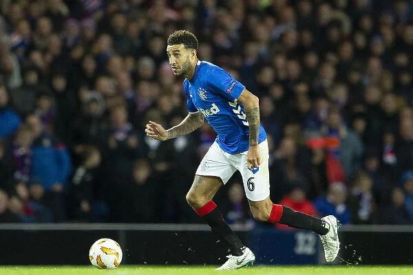 Connor Goldson in Europa League Action at Ibrox Stadium - Rangers FC