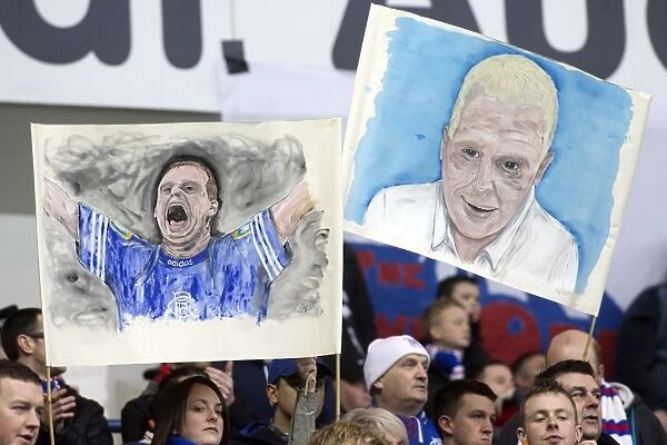 Ecstatic Rangers Fans Celebrate with Gazza Banners: Rangers 4-0 Queens Park at Ibrox Stadium (Scottish Third Division Soccer)