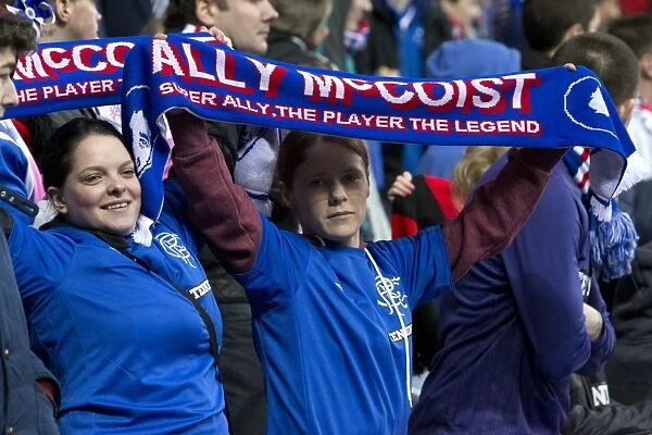 Ecstatic Rangers Fans in Scarves: Celebrating a 4-0 Victory at Ibrox Stadium