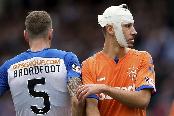 Injured Rangers Defender Nikola Katic at Rugby Park: Betfred Cup Clash - Head Bandaged