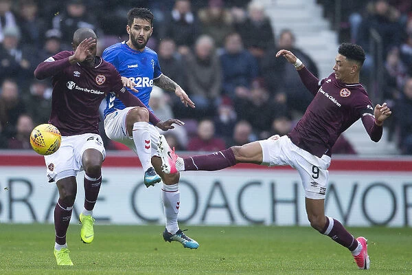 Intense Battle for the Ball: Rangers vs Hearts, Ladbrokes Premiership, Tynecastle Stadium