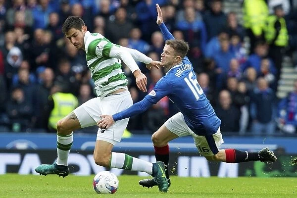 Intense Clash at Hampden Park: Rangers Andy Halliday Tackles Celtic's Nir Bitton in the Betfred Cup Semi-Final